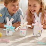 Personalized Cute Easter Bunny Wooden Ornament with Name Tabletop Decor Easter Party Gift for Family Kids