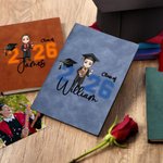Personalized Cartoon Graduate Character Leather Cover Notebook with Name Portable Graduation Travel Essentials Gift for Women