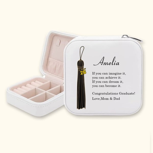 Personalizzato Classe 2026 Portagioie in pelle con motivo a nappe con nome e messaggio di auguri Accessorio da viaggio portatile Regalo di laurea per laureati