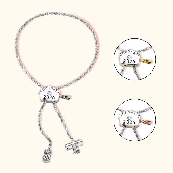 Personlig Congrats Graduation Cap Bolo Birthstone Justerbart armbånd med gravert år og dusker Diploma Class of 2026 Gave til nyutdannede