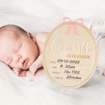 Personalized Coquette Bow Wooden Oval Baby Announcement Sign with Name and Birth Stats Baby Shower Gift for Newborns Expecting Parents