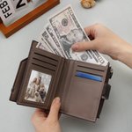 Portefeuille personnalisé avec photo initiale et nom gravés - Porte-billet triple-pli en cuir PU - Cadeau d'anniversaire fête des Pères pour hommes