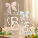 Borsa PVC trasparente personalizzata con nome, iniziale e fiocco, stampa a tema Pasqua - Regalo per bambini