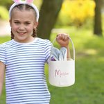 Gepersonaliseerde Schattig Konijnenoor Pluche Buideltas met  Pluizenbolstaart en Naam Paasmand voor Eierenzoeken en Verjaardagscadeau voor Kinderen