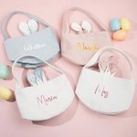Gepersonaliseerde Schattig Konijnenoor Pluche Buideltas met  Pluizenbolstaart en Naam Paasmand voor Eierenzoeken en Verjaardagscadeau voor Kinderen