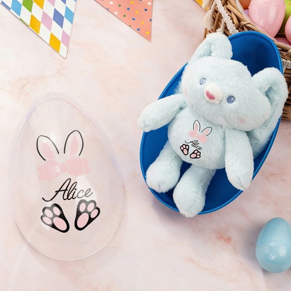 Personalised Easter Bunny Fillable Jumbo Easter Egg and Stretchable Plush Bunny Keychain with Name Basket Stuffers Easter Party Gift for Kids
