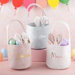 Gepersonaliseerde Schattig Konijnenoor Pluche Buideltas met  Pluizenbolstaart en Naam Paasmand voor Eierenzoeken en Verjaardagscadeau voor Kinderen
