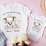 Personalisierter Babybody zum Thema Elefantenfamilie | T-Shirt im Partnerlook wählbar | 100% Baumwolle | mit Namen | Muttertag Geschenk für Babys Mama