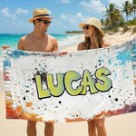 Personalized Graffiti Style Quick Dry Oversized Microfiber Beach Towel with Name Summer Vacation Beach Party Birthday Gift for Kids Friends