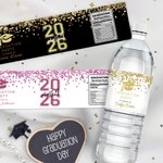 Gorro de graduación personalizado Clase 2026 Etiqueta adhesiva de purpurina para botella de agua con nombre y año Decoración de fiesta Regalo de graduación para graduados