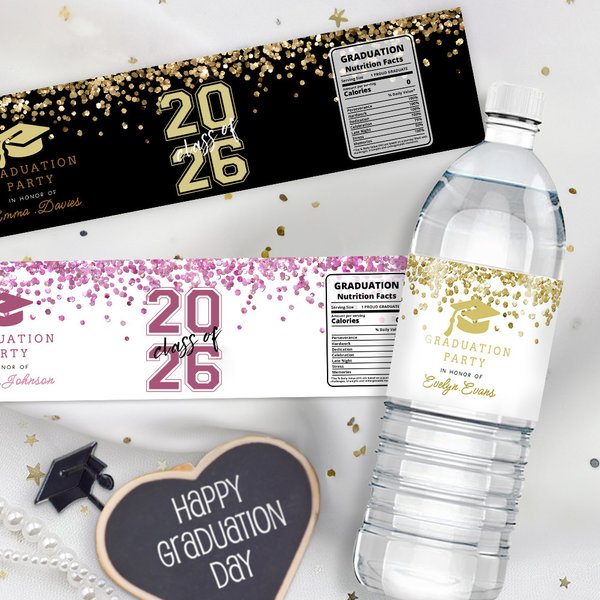 Personalized Class of 2026 Graduation Hat Glitter Water Bottle Label Sticker with Name and Year Party Decor Graduation Gift for Graduates