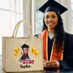 Sac en toile de jute personnalisé avec nom Graduation Birthday Gift for Women Girls