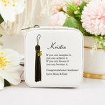 Personalisierte Klasse von 2026 Quaste Muster Lederschmuck Box mit Namen und Wunsch Nachricht Portable Reise Accessoire Graduierung Geschenk für Absolventen