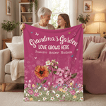 Personalized 1-12 Birth Flowers Soft Throw Blanket with Names and Text Home Decor Mother's Day Birthday Gift for Grandma