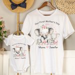 Personalisierter Babybody zum Thema Elefantenfamilie | T-Shirt im Partnerlook wählbar | 100% Baumwolle | mit Namen | Muttertag Geschenk für Babys Mama