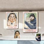 Personalised Watercolor Photo Wooden Car Visor Clip with Text Car Accessories Birthday Anniversary Gift for Couple Family Friend