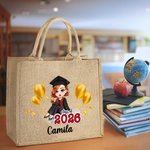 Sac en toile de jute personnalisé avec nom Graduation Birthday Gift for Women Girls