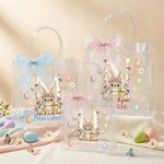 Borsa PVC trasparente personalizzata con nome, iniziale e fiocco, stampa a tema Pasqua - Regalo per bambini