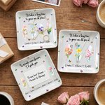 Personalized Birth Flower Square Ceramic Trinket Jewellery Dish with Name and Title Birthday Affirmation Gift for Friends Sisters Besties