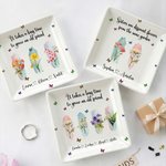 Personalized Birth Flower Square Ceramic Trinket Jewellery Dish with Name and Title Birthday Affirmation Gift for Friends Sisters Besties