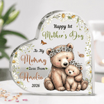 Personalized Parent-Child Cartoon Animal Heart Acrylic Plaque with Name and Year Home Decor Mother's Day Birthday Gift for New Mom
