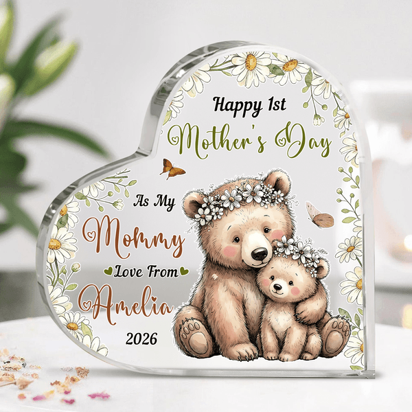 Henkilökohtainen Vanhempi-lapsi Cartoon Animal Heart akryyli plaketti nimi ja vuosi Home Decor Äitienpäivä Syntymäpäivä lahja uudelle äidille