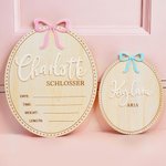 Personalized Coquette Bow Wooden Oval Baby Announcement Sign with Name and Birth Stats Baby Shower Gift for Newborns Expecting Parents