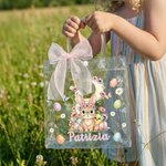 Borsa PVC trasparente personalizzata con nome, iniziale e fiocco, stampa a tema Pasqua - Regalo per bambini