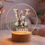 Personalized Flower Easter Bunny Initial LED Night Light with Name and Wooden Base Room Decor Birthday Easter Party Gift for Kids