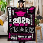 Personlig Class of 2026 You Did It Graduation Cap Mykt pledd med navn og årstall Hjemmedekorasjon Avgangsfestgave til nyutdannede