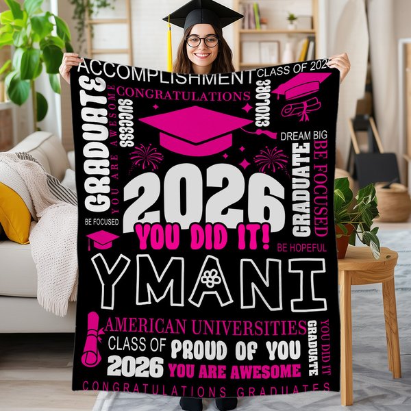 Personlig Class of 2026 You Did It Graduation Cap Mykt pledd med navn og årstall Hjemmedekorasjon Avgangsfestgave til nyutdannede