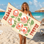 Personalised Abstract Style Birth Flower Quick Dry Oversized Beach Towel with Name Beach Party Birthday Gift for Family Friends