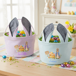 Personalized Cute Rabbit Easter Egg Ears Stripe Easter Basket with Name Easter Party Favor Eggs Hunting Gift for Kids