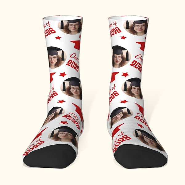 Personalised Multi-Colour Crew Socks Knee High Socks with Photo Soft and Breathable Graduation Celebration Gift for Friend Classmate