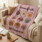 Personalised Woman of Faith Bible Verses Flower Soft Throw Blanket with Names Home Decor Christian Birthday Gift for Christian Woman