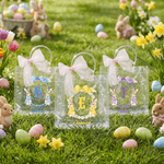 Gepersonaliseerde krans aquarel Beatrix Potter Peter Konijn initiaal helder geschenk tas met naam en roze strik lint paaseieren jagen feest cadeau voor kinderen