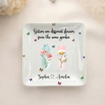 Personalized Birth Flower Square Ceramic Trinket Jewellery Dish with Name and Title Birthday Affirmation Gift for Friends Sisters Besties