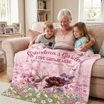 Personalized 1-12 Birth Flowers Soft Throw Blanket with Names and Text Home Decor Mother's Day Birthday Gift for Grandma
