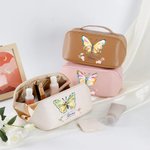 Watercolor Butterfly Floral Leather Wide Opening Makeup Bag with Name Portable Travel Accessories Birthday Bridesmaid Gift for Women