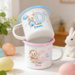 Gepersonaliseerde 355 ml Emaille Mok met Konijntje Initiaal en Naam voor Dagelijks Gebruik Cadeau voor Paaseierenjacht of Feestje voor Kinderen