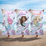 Personlig strandhandduk med namn och söt sjöjungfru stor badlakan för barn unik present till flicka för sommar och bad