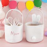 Gepersonaliseerde Schattig Konijnenoor Pluche Buideltas met  Pluizenbolstaart en Naam Paasmand voor Eierenzoeken en Verjaardagscadeau voor Kinderen