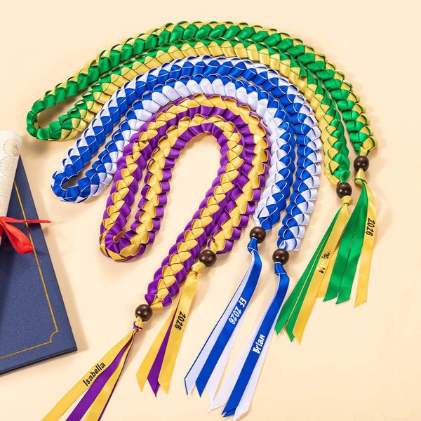 Nastro bicolore personalizzato intrecciato con nome e perline di legno Classe 2026 Decorazione per la festa di laurea Regalo per i laureati