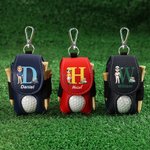Personalised Cartoon Character PU Leather Golf Ball Bag Tee Holder with Initial and Name Golf Accessories Birthday Gift for Golf Lovers