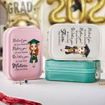 Personalized Cartoon Graduate Character PU Leather Jewelry Box with Name and LED Three-Color Adjustable Makeup Mirror Graduation Gift for Women
