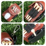 Personalised Cartoon Character PU Leather Golf Ball Bag Tee Holder with Initial and Name Golf Accessories Birthday Gift for Golf Lovers