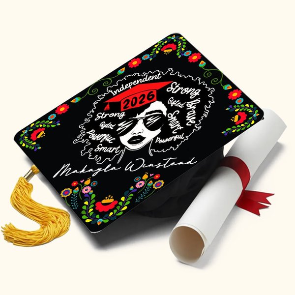 Personalizado Floral Fuerte Chica Grad Topper con Nombre Clase de 2025 Auto Ánimo Regalo de Graduación para Graduados