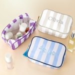 Henkilökohtainen monivärinen kirjailtu nimi raidallinen meikkilaukku Tupsu Travel Essential Syntymäpäivä Äitienpäivä lahja naisille
