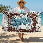 Personalized Graffiti Style Quick Dry Oversized Microfiber Beach Towel with Name Summer Vacation Beach Party Birthday Gift for Kids Friends