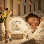 Personalisierte Blume Osterhase Initiale LED-Nachtlicht mit Namen und hölzerne Basis Raumdekoration Geburtstag Ostern Party Geschenk für Kinder
